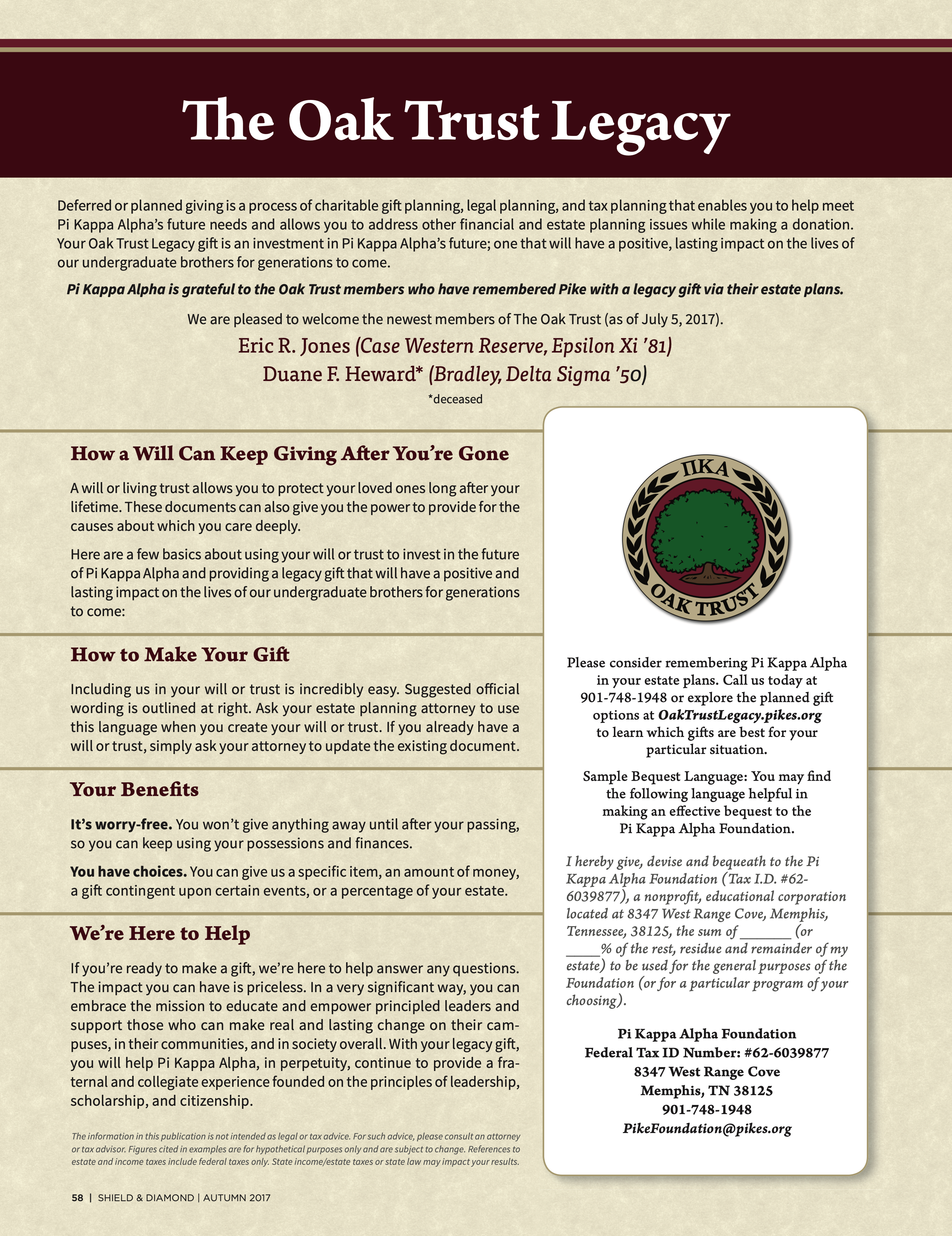 The Oak Trust Legacy, Autumn 2017